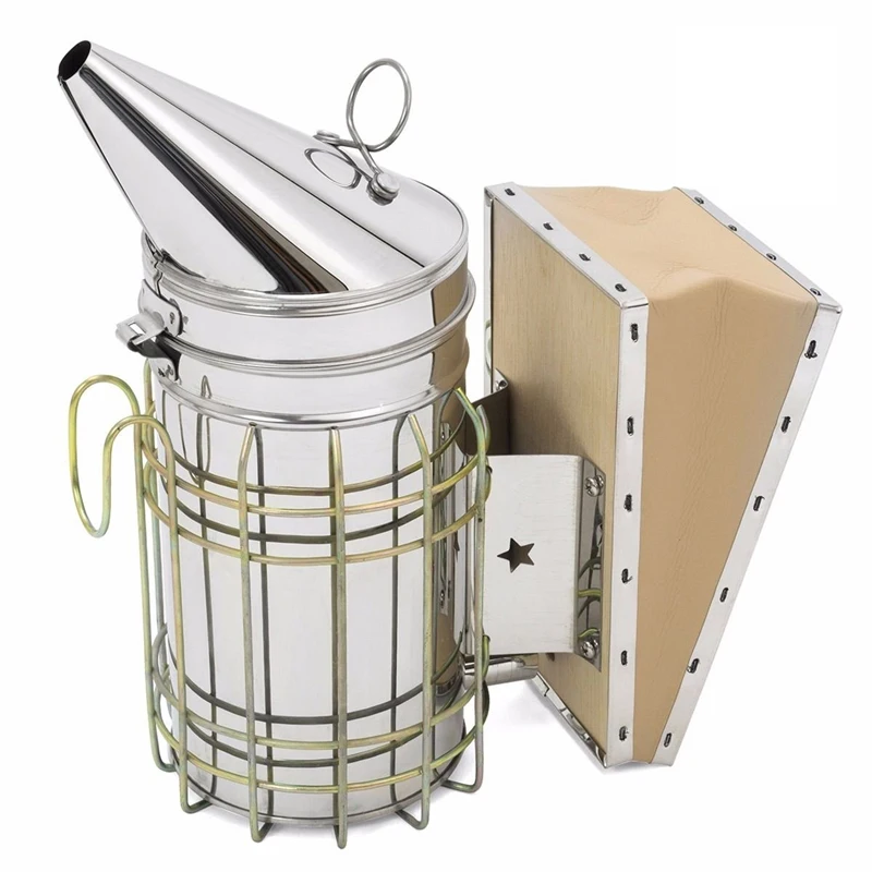 

DLKKLB 1 Pc Beekeeping Tool Stainless Steel Bee Hive Smoker Galvanized Iron With Heat Shield Protection Beekeeping Equipment