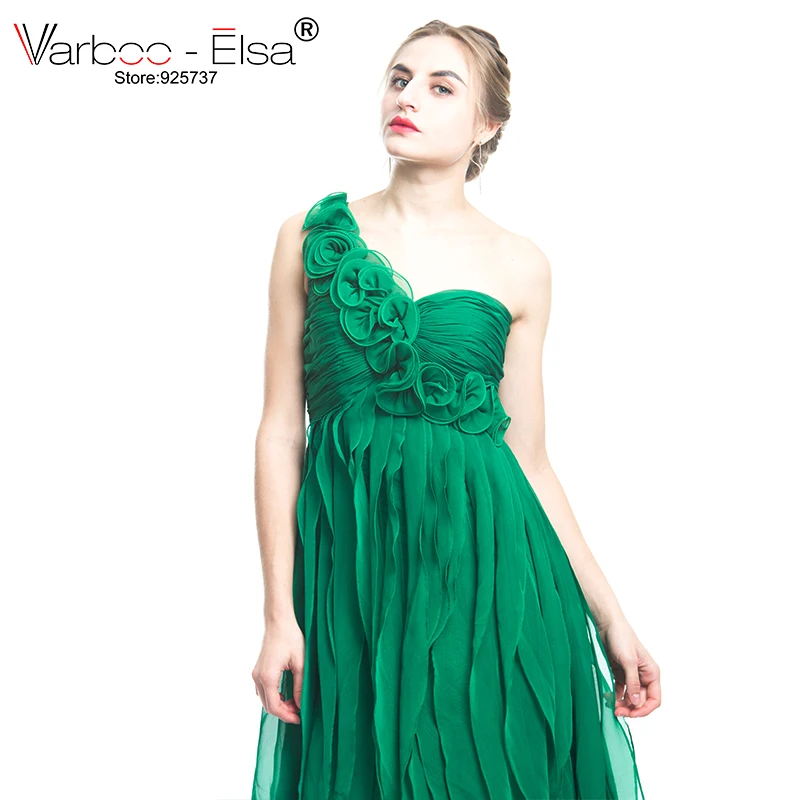 VARBOO_ELSA Новая мода зеленый длинное шифоновое платье для выпускного вечера Vestido De Festa сексуальный одно плечо вечернее платье без рукавов 3D