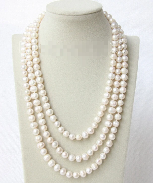 

FREE shipping Genuine baroque 62" 10mm white freshwater pearls necklace e2060 6.07