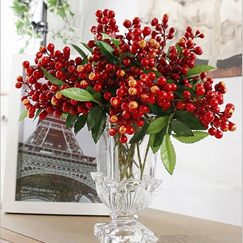10pcs Red Haw Berries 23cm Length Artificial Flower Red Beans Bouquets