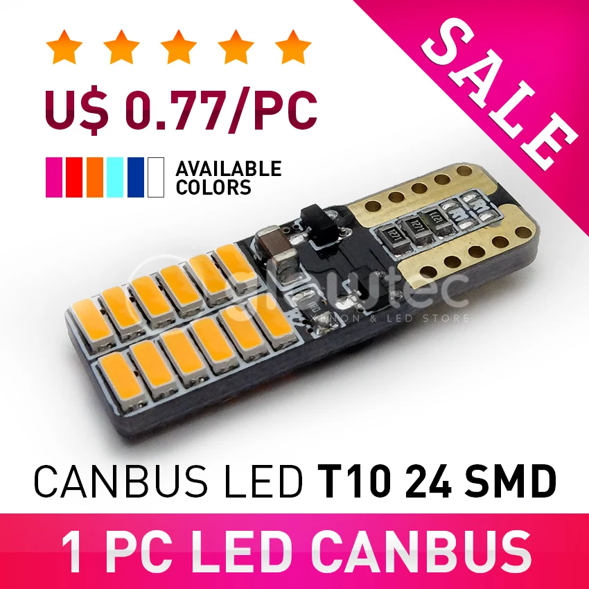 

SALE 24V Super bright LED T10 canbus no error 24 SMD 4014 car light 12V w5w auto cob clearance bulb door lamp GLOWTEC