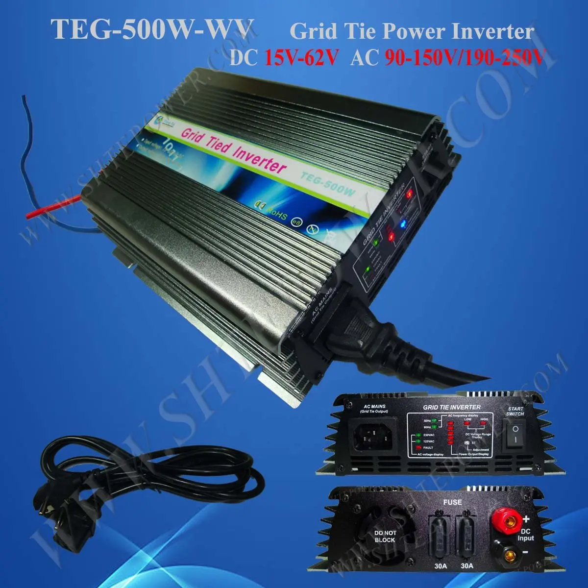 500W Power Inverter for Solar Panel On Grid System, DC 22V 60V to AC