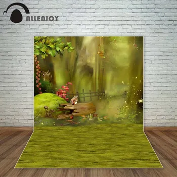 

Allenjoy Spring green background grass animals tree fairy tale kids backdrop decoration decor for photo photophone