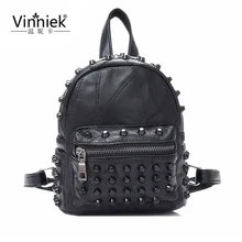 Famous Brand 100 Genuine Leather Women Backpacks Sheepskin Daily Backpack Girl School Bag Rivet Travel Bag