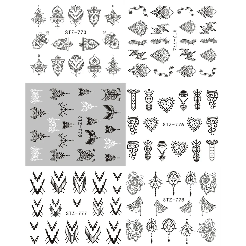 Полный Красота 13 шт набор налеек для ногтей черный Геометрия Цветка Цепочки и ожерелья ногтей Переводные картинки декор наклейки для ногтей CHSTZ766-778
