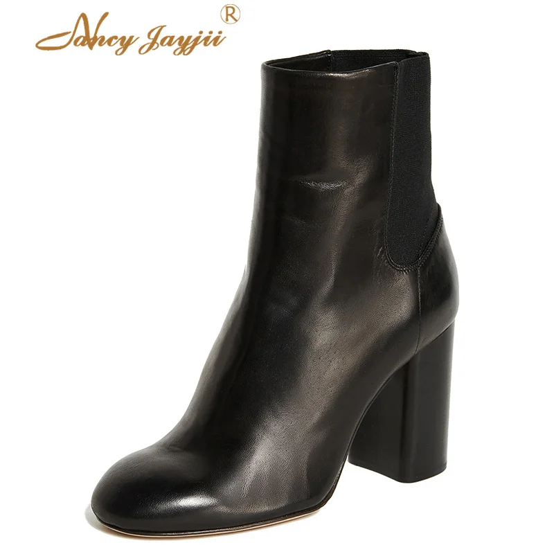

2018 Winter Ankle Boots Lady Shoes Dress Party Fashion Stretch Fabric Zipper Block Chunky Heels Fur Famous Brand Plus Size 42 41