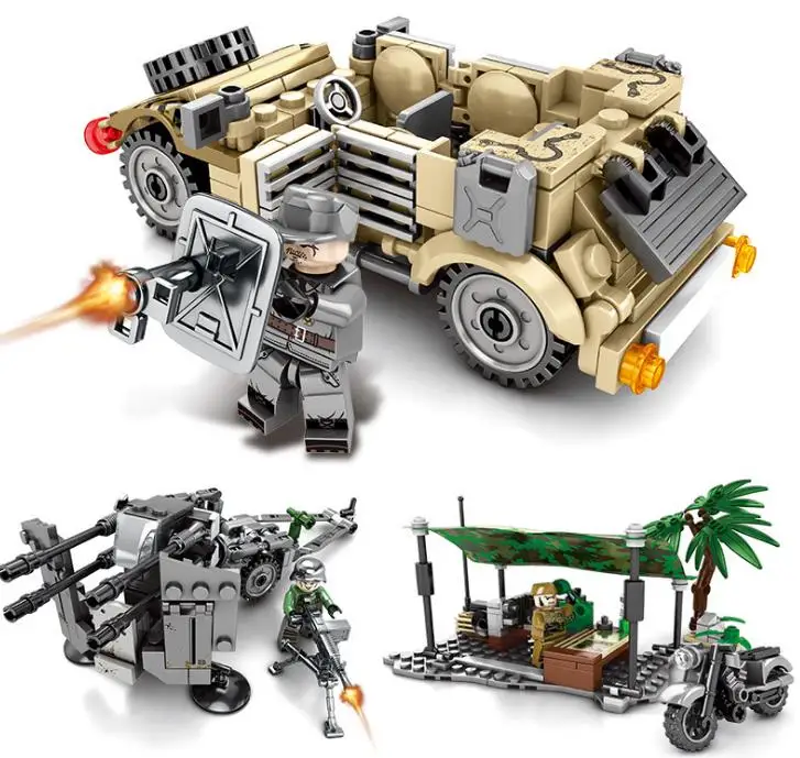 

WW2 Military North Africa Battle Germany Army MG 24 Antiaircraft machine gun Building Blocks Tank Armored Bricks Toys