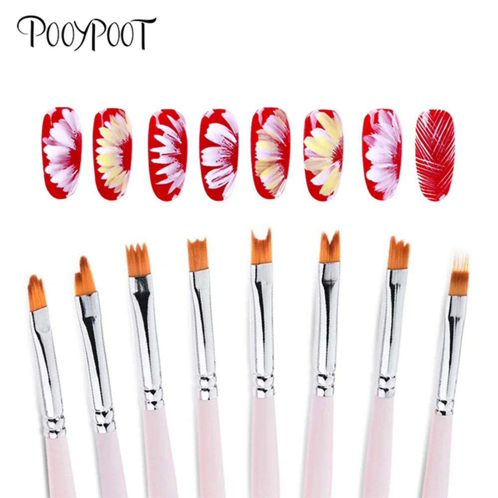 

Pooypoot 8Pcs Nail Art Brushes Painting Drawing Flower Liner Pen for Gel Varnish Gradient Acrylic Nail Brush Decoration Tools
