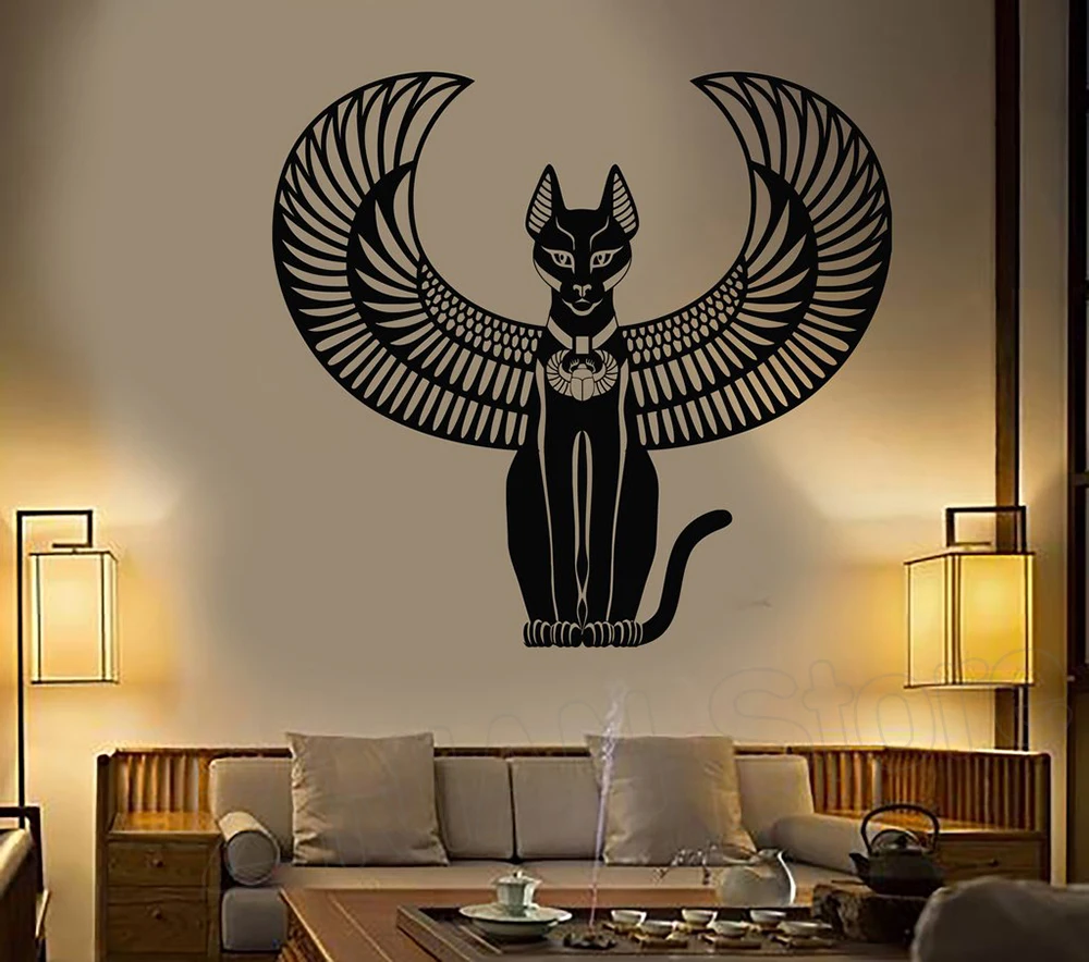 Us 7 77 27 Off Bastet Vinyl Wall Sticker Decals Bedroom Decoration Ancient Egyptian Cat Goddess Of Egypt Wall Decal Mural Living Room D036 In Wall