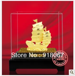 

YZ-R1032 Free shipping gold craft/24K gold craft/art gift/ Indoor decoration Sailing Boat Gold crafts Model Ship