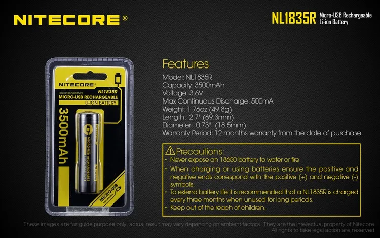 NITECORE NL1835R/NL1834R/NL1826R 3,6 V 18650 аккумулятор Высокая Производительность микро-USB литий-ионный аккумулятор