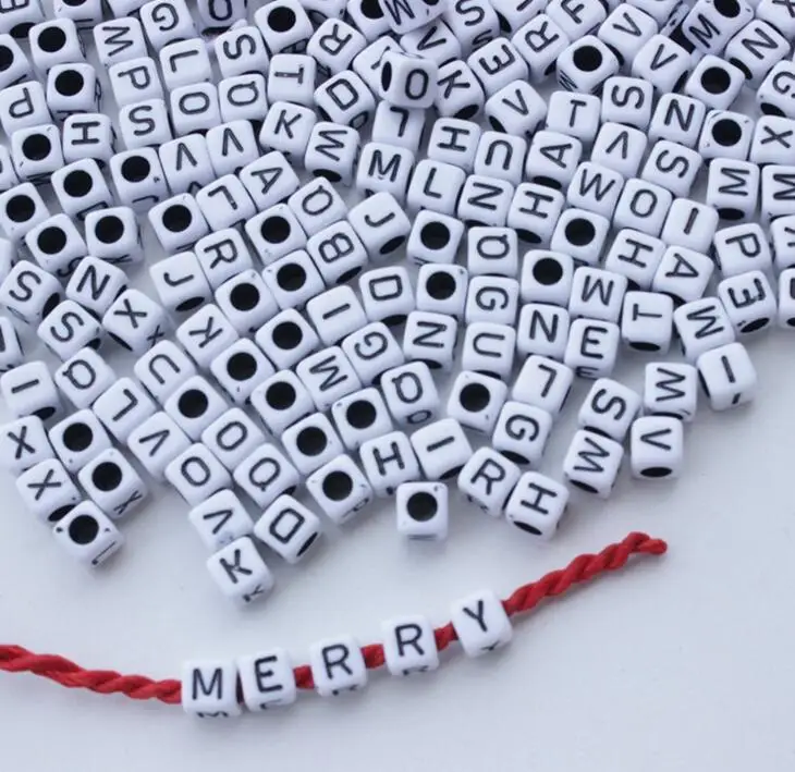 FREE SHIPPING DIY Square Letter bead 6*6mm White background, black