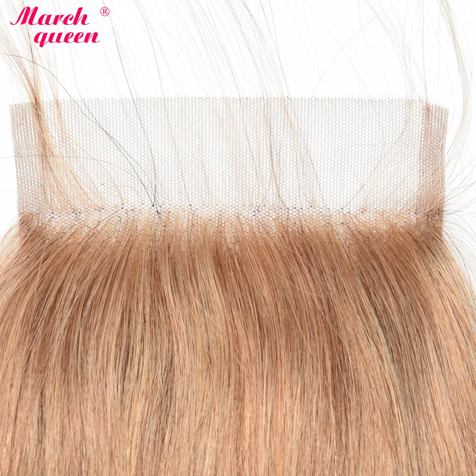  March Queen #27 Peruvian Straight Hair With Closure Honey Blonde Color Human Hair Weave 3 Bundles W