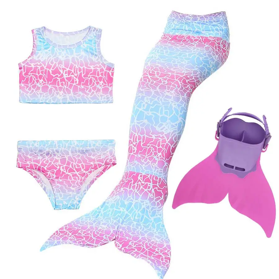 Женский детский костюм «хвост русалки», купальный костюм русалочки с моноластом, со стразами, комплект из 4 предметов, для девочек - Цвет: Z0155LWJP85M