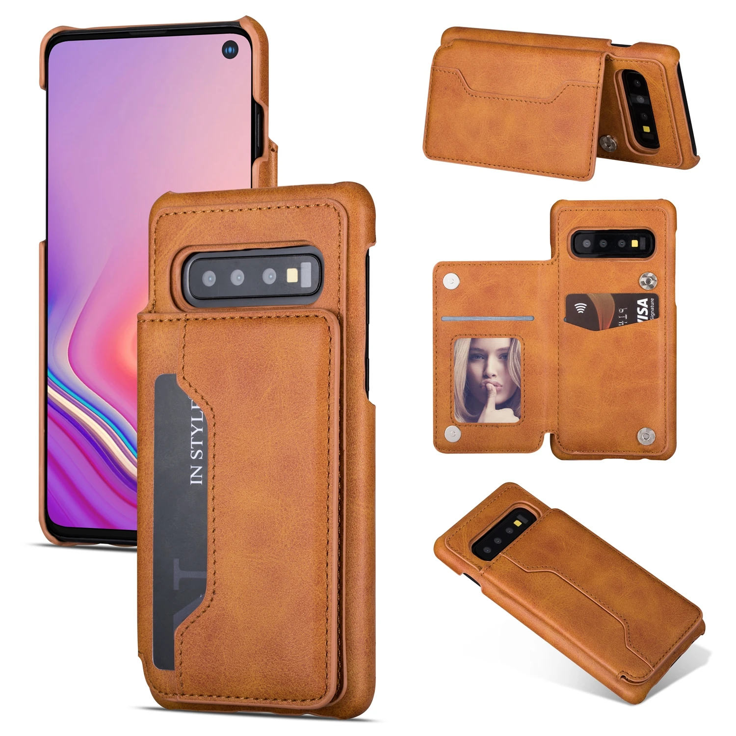 

Luxury Cow Leather Multi Card Holders Case For Samsung Galaxy S10 5G S10E S8 S9 Plus A50 A70 A750 Back Cover Card Wallet Retro