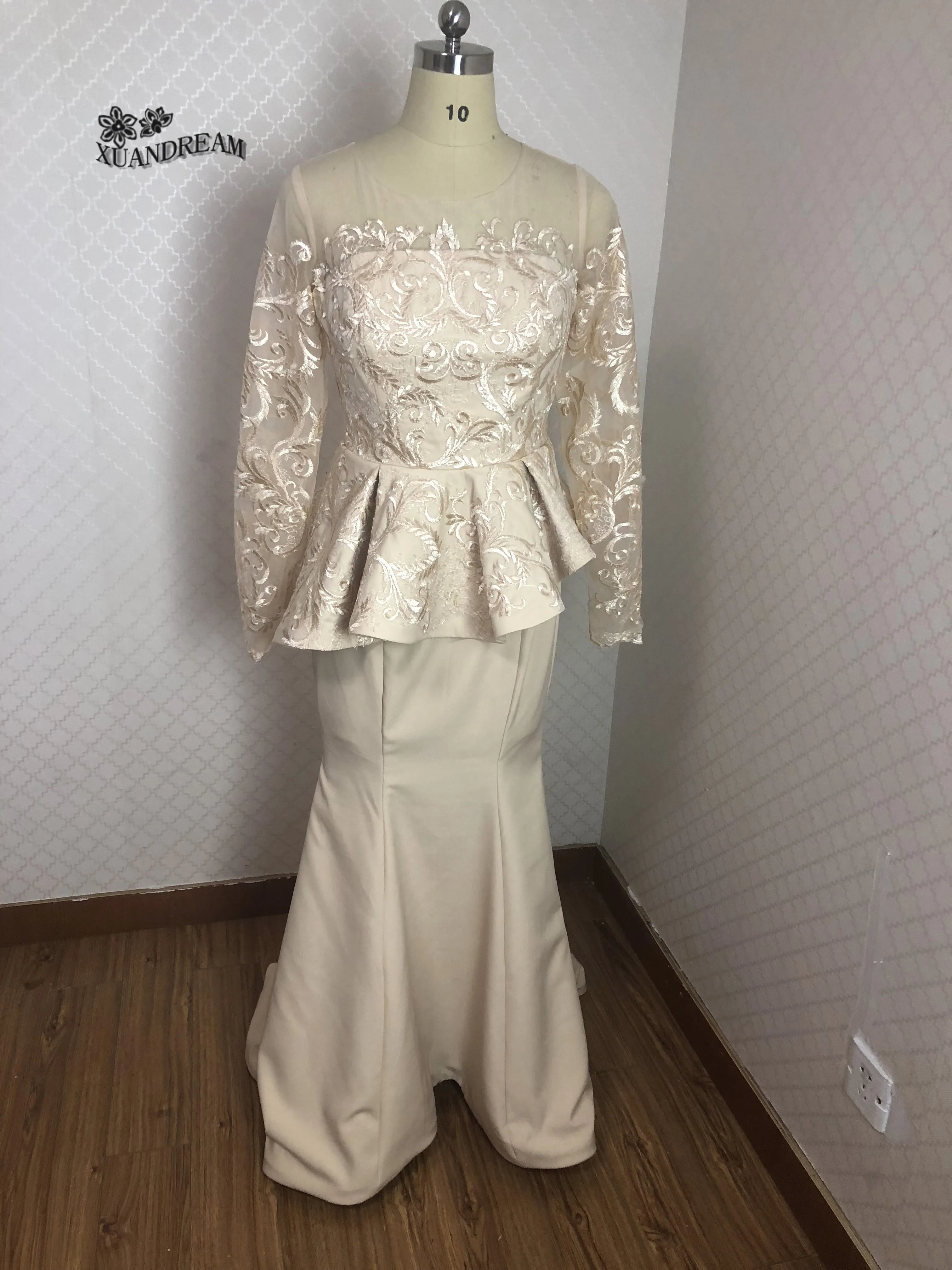 

100% Real made photo long sleeves evening dress hot sale high quality שמלות ערב elegant mermaid evening gowns XD-003