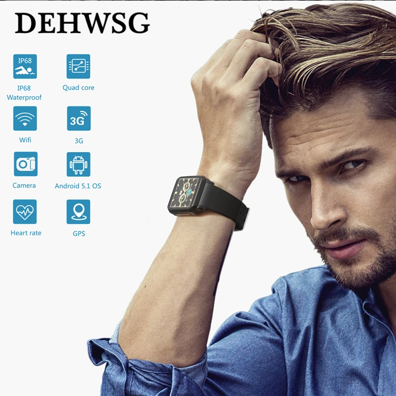 

KW06 men Smart Watch 1.54 Inch MTK6580 Quad Core 1.3GHZ Android 5.1 3G Smart Watch 460mAh 0.3 Mega Pixel Heart Rate Monitor