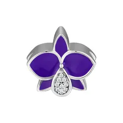 Подходит для Pandora Charms браслеты бусины Орхидея с эмалью орхидеи & Clear CZ 100% 925 пробы-серебро-ювелирные изделия Бесплатная доставка