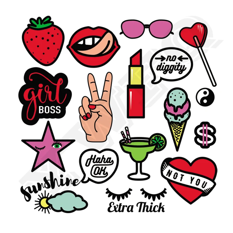 

Yeah Gesture Patches Iron-on Transfers For Clothing Lip Strawberry Badges DIY Jeans Stickers Washable Clothes Iron on Appliques