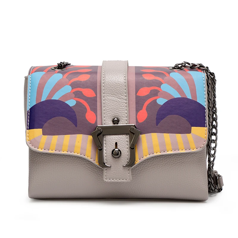 2016 Brand new ladies Handbags PU Leather Women Messenger Bags Geometric Chains Flap Mini Small Shoulder