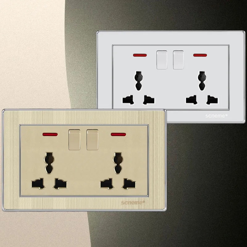 

6 Pin Double universal Plug wall socket and ON/OFF Switch electrical outlet 13A, With red indicator light