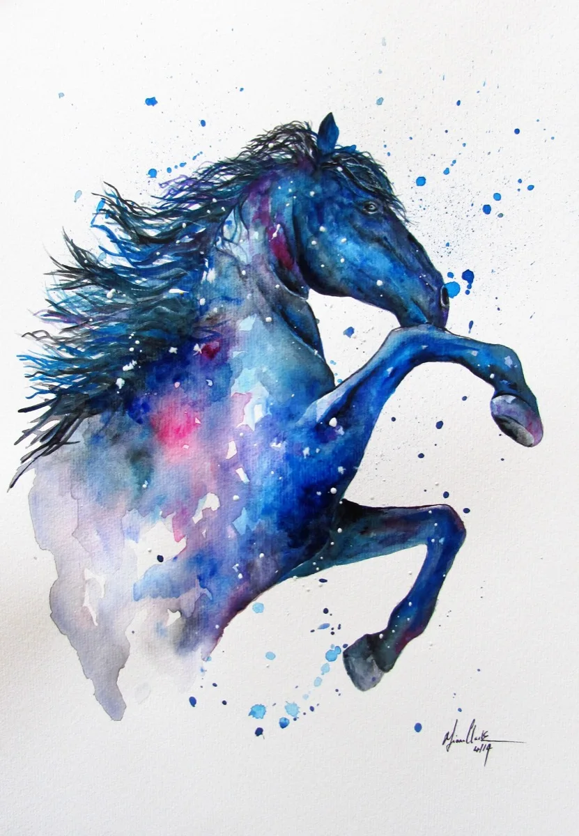 Лошадка красками. Синяя лошадь. Конь арт. Лошадь абстракция. Лошадь акварелью.