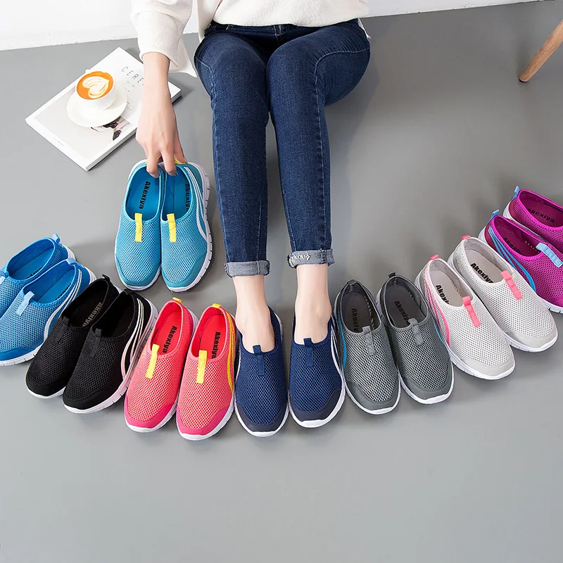 Mog/Женская обувь на каждый день; светильник; женские дышащие кроссовки без шнуровки; Летняя обувь из сетчатого материала; лоферы на плоской подошве в полоску; размер 40; WF43