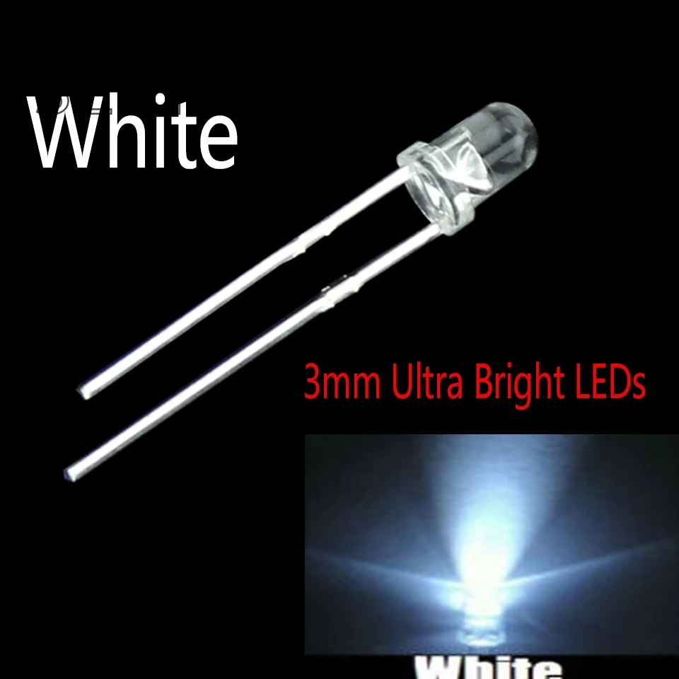 

100pcs/ NEW 3mm Round Super Bright White LED light Diode Kit for Arduino UNO