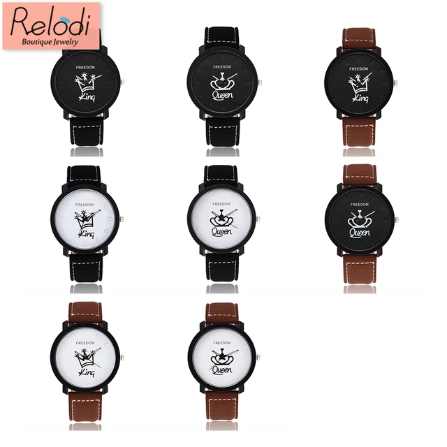 Relodi New Arrival King & Queen Couple Watches Leather Quartz Wristwatches Fashi Relodi New Arrival King & Queen Couple Watches Leather Quartz Wristwatches Fashi