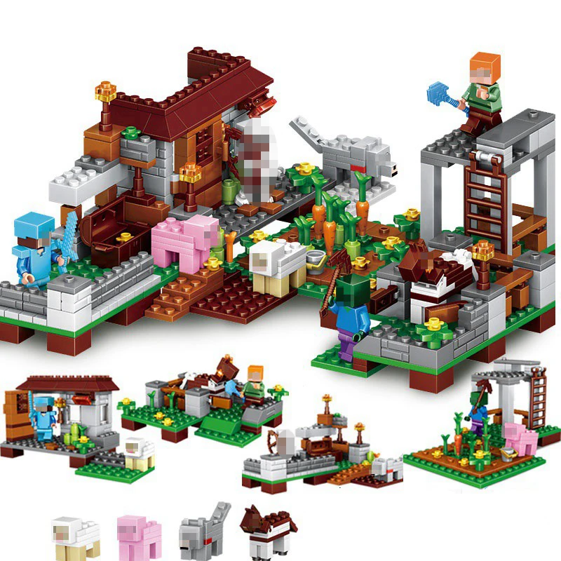 

33000 Minecrafte 4 In 1 Village Farm My World Set Building Blocks Toys For Children Minecrafted