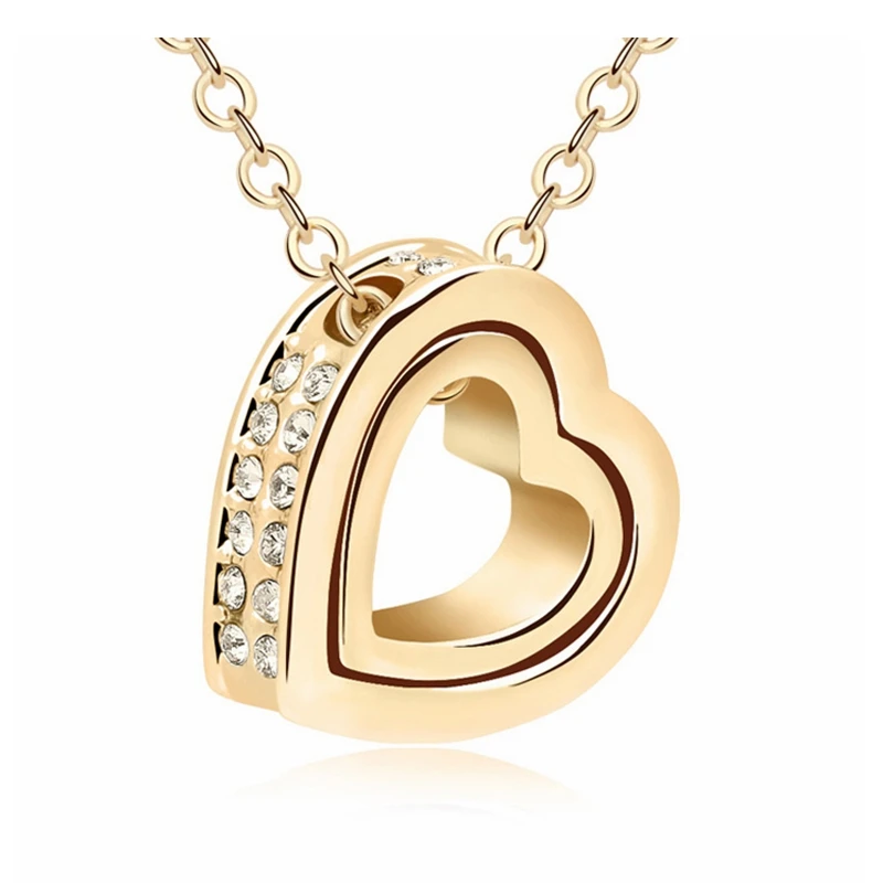 Ожерелья с двойным сердцем модные стильные украшенные кристаллами Swarovski 4
