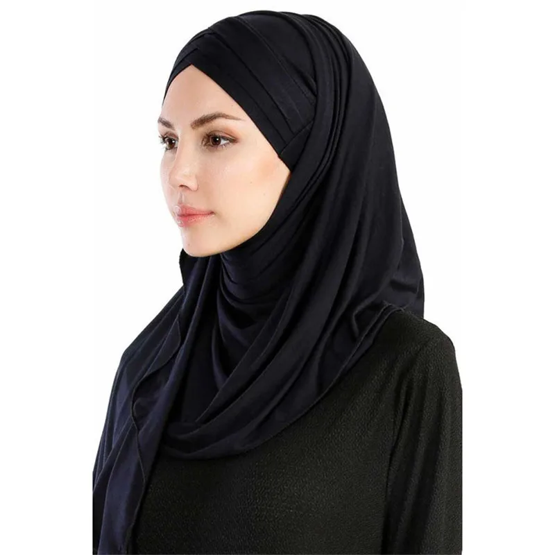 Женский простой пузырьковый шарф из хлопкового трикотажа головной хиджаб обертывание Твердые мгновенные шали из фуляра женские мусульманские хиджабы магазин готов к носке