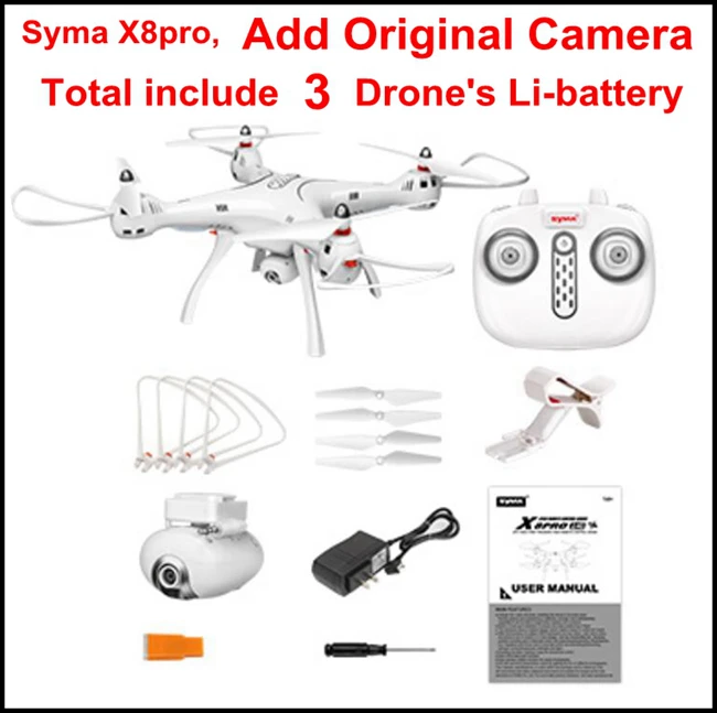 SYMA X8PRO, gps, Радиоуправляемый Дрон с камерой, Wifi, 720 P, HD, FPV, удерживающий высоту, селфи Дрон, X8 Pro, Радиоуправляемый квадрокоптер, самолет, Дрон Vs X8HG B2W - Color: SYMA X8Pro Camera 3b