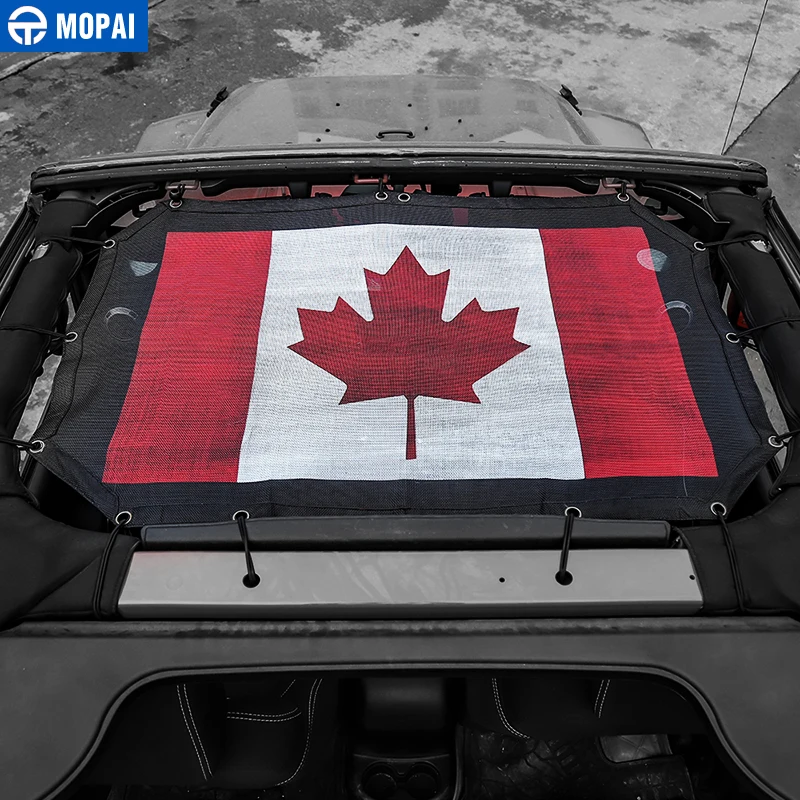  MOPAI 2/4 Door Car Roof Mesh Bikini Top Sunshade Cover UV Sun Shade Mesh for Jeep Wrangler JK 2007-