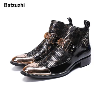 

Batzuzhi Handmade Italian Type Men Boots zapatos de hombre Black Leather Short Boots Men Pointed Metal Tip Designer's Party Bota