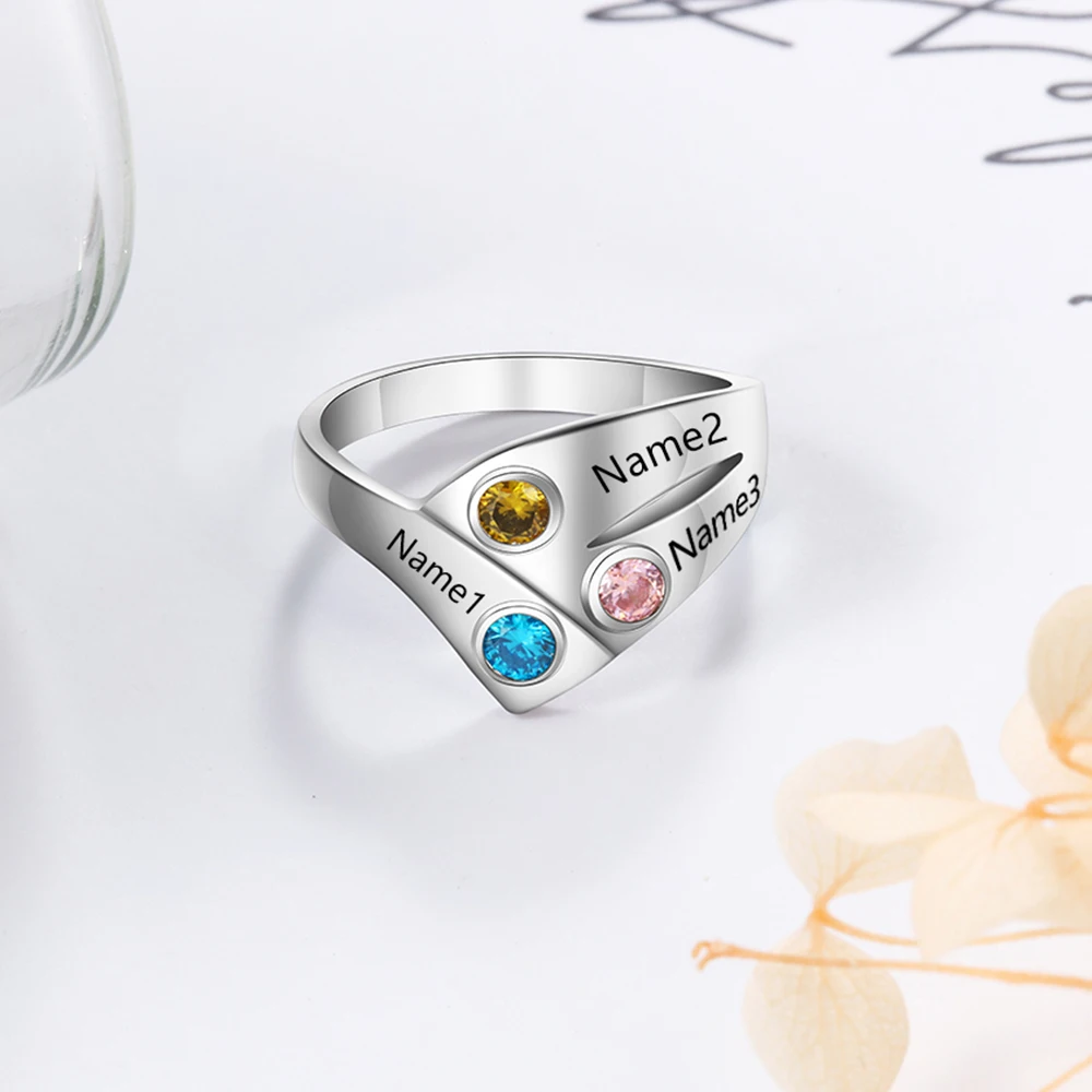 Персонализированные 925 пробы серебряные кольца для женщин индивидуальные 3 названия камень кольцо матери и ребенка семейный подарок(JewelOra RI103806