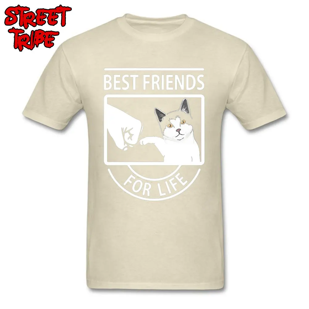 Casual Personalized Mens T Shirts Prevalent Summer/Fall Short Sleeve O Neck 100% Cotton Fabric Tees Simple Style Tee Shirts Cat Best Friends For Life 4643 beige