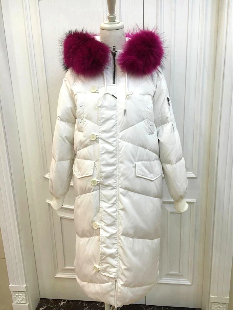 Теплая куртка-пуховик унисекс с натуральным мехом енота с капюшоном, свободная зимняя верхняя одежда