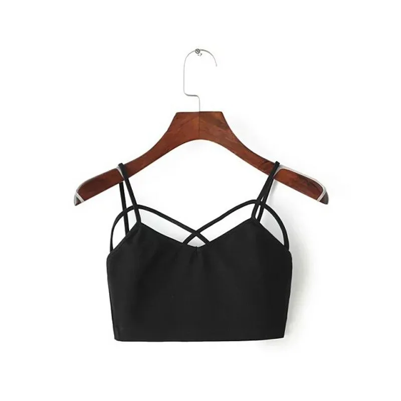 Hot Sexy Women Cut Out Black Tank Short Shirt Bralette Sandal Crochet Cropped Blouses Bandage Halter Sleeveless Camisole