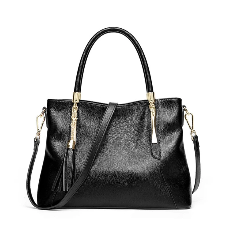 

100% genuine leather women bag fashion solid color tassel handbag casual wild shoulder Messenger bag large capacity ladies bag