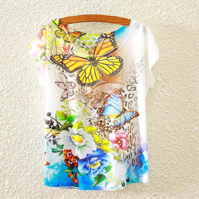 

O-Neck Tops T Shirt Plus Size 26 Styles Floral Print Women T-shirt Casual Camisa Mujer Blusas