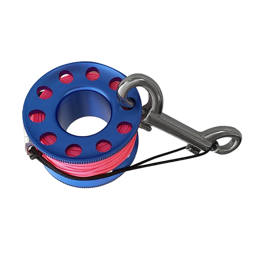 15m/49ft Finger Spool Reel with Double Ended Hook and High Visibility Pink Line  - for Scuba Diving Snorkeling Freediving