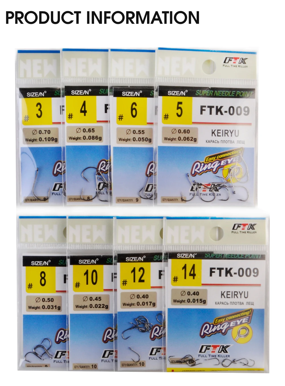 FTK 3 упаковки KEIRYU высокоуглеродистой стали набор рыболовных крючков 3#-14# Япония колючая одинарные рыболовные крючки пресноводный крючок для ловли карпа с глазом