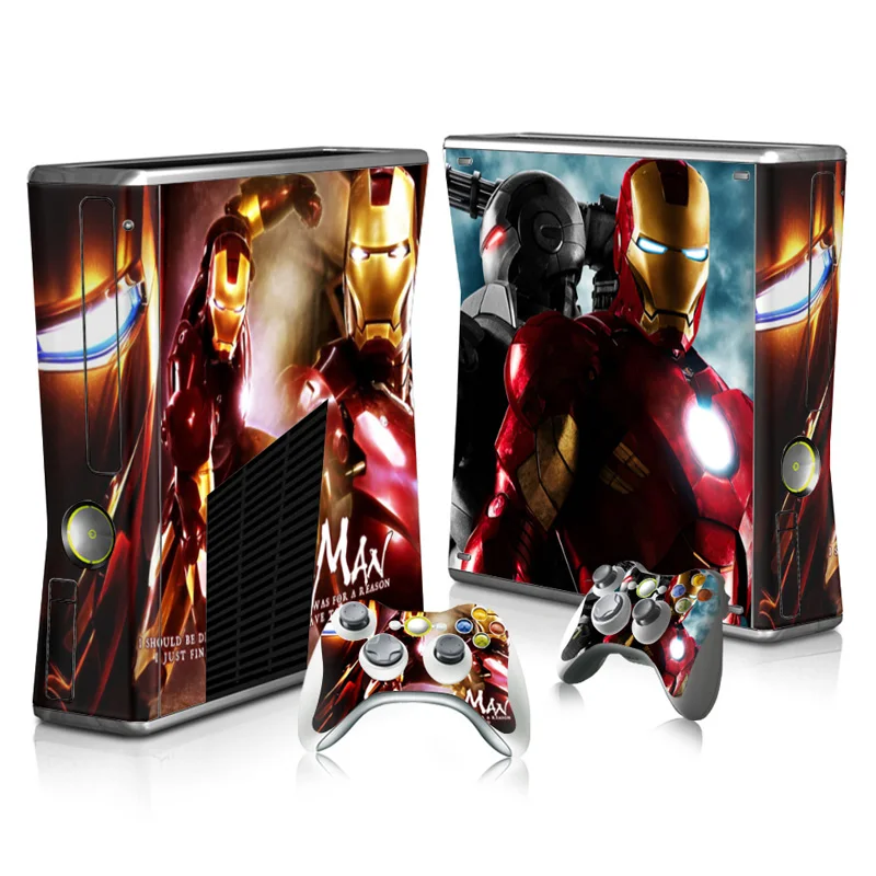 

Iron Man Design Skin Sticker Protector for Microsoft Xbox 360 Slim and 2 Controller Skins Stickers for video games
