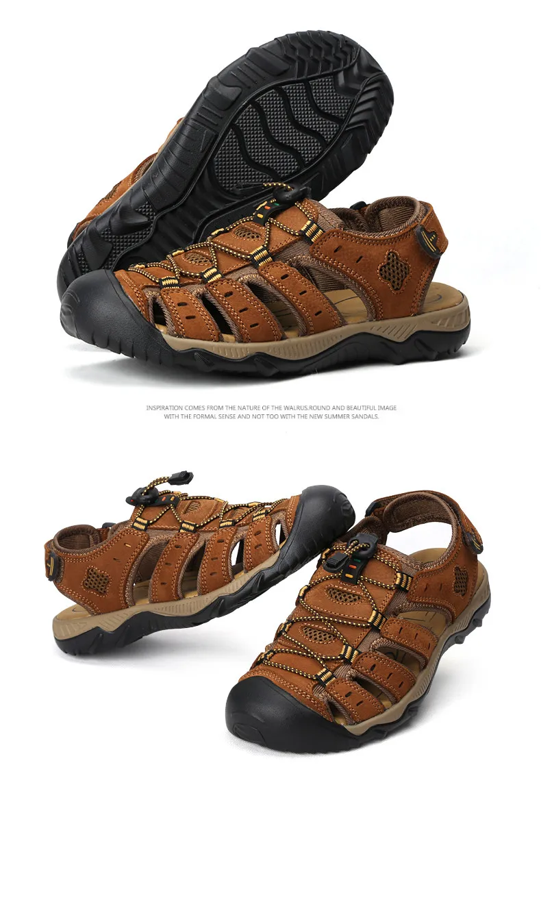 Clorts Men Sandals Comfortable Leather Sport Sneakers Lightweight Outdoor Hiking Sandals Breathable Summer Beach Sandals for Men (26)