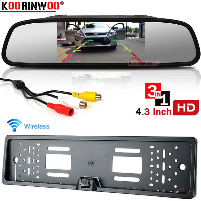 

Koorinwoo 2.4G Colorful LCD Car Monitor Parking Screen with EU License Plate Camera Rearview Reverse Backup Parking Assistance