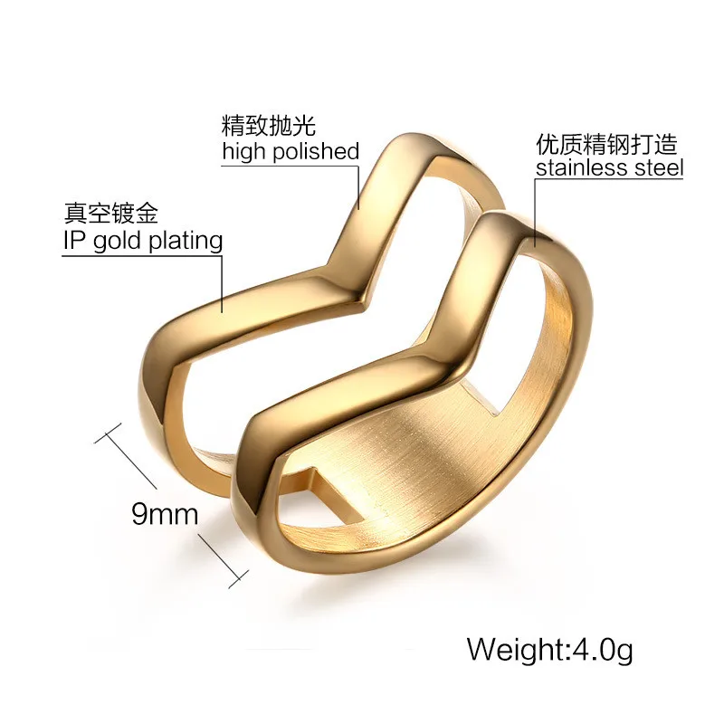 Modyle 2018 Fashion Western Style Ring for Women Gold-Color Stainless Steel Exquisite Shiny Polished Ring