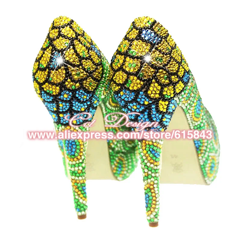 2017 NEW Unique Green Rhinestones Women Wedding Shoes Handmade