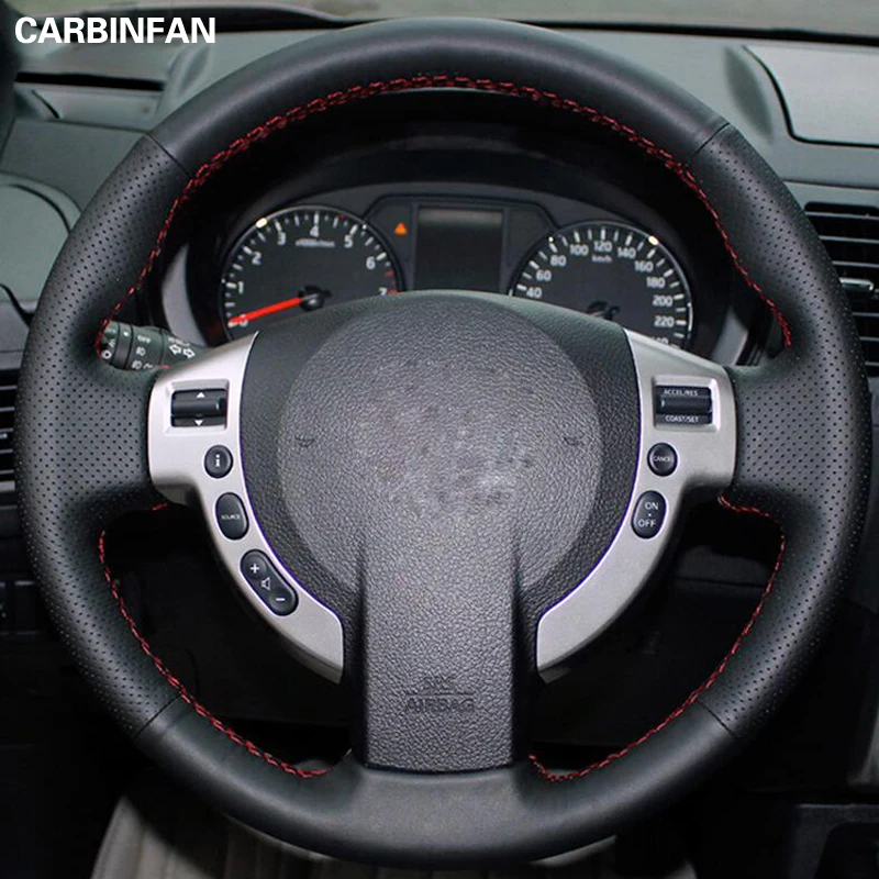 Black Genuine leather Hand stitched Steering Wheel Cover Suede For Nissan QASHQAI X Trail NV200
