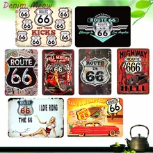 Route 66 винтажные металлические жестяные знаки домой, бар потертый шик Casino кафе-бар декор дома магазина стены наклейки, декоративные металлические пластины WY1